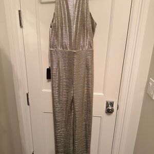 Galvan of London Elegant Silver Metallic Jumpsuit